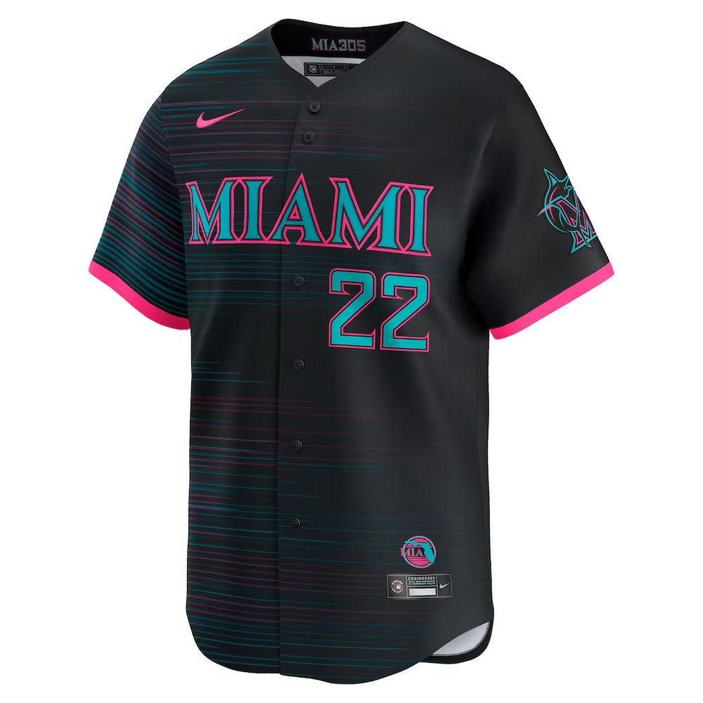 Men's Miami Marlins #22 Sandy Alcantara Nike Black 2025 City Connect Limited Jersey